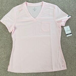 NWT Med Couture Touch Soft Pink V-Neck Short Sleeve Scrub Top